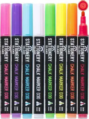 STATIONERY ISLAND Chalk Pens for Blackboard, Liquid Chalk Markers for Chalkboard and Glass, Wipeable Chalk pens for Window Drawing,8 Colours STATIONERY ISLAND Chalk Pens for Blackboard, Liquid Chalk Markers for Chalkboard and Glass, Wipeable Chalk pens for Window Drawing,8 Colours