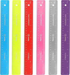 Emraw 12 inches (30 cm) Shatterproof Flexible Rulers Designed in Black, Blue, Green, Pink, Purple, and Orange - Great for School, Home, & Office (6 Pack) Emraw 12 inches (30 cm) Shatterproof Flexible Rulers Designed in Black, Blue, Green, Pink, Purple, and Orange - Great for School, Home, & Office (6 Pack)