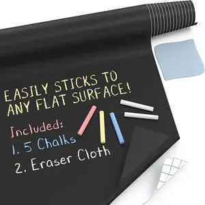 Kassa X-Large Chalkboard Wallpaper - Clear | 1.4ft x 8ft Adhesive Paper Roll | Includes 3 Markers & Eraser Cloth | Peel & Stick on a Wall, Table & Desk | Ideal for Use at Home, School, Office & More Kassa X-Large Chalkboard Wallpaper - Clear | 1.4ft x 8ft Adhesive Paper Roll | Includes 3 Markers & Eraser Cloth | Peel & Stick on a Wall, Table & Desk | Ideal for Use at Home, School, Office & More