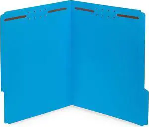 50 Fastener File Folders - 1/3 Cut Reinforced Tab - Durable Blue Folders with Prongs- 2 Prong Design for Medical Files Law Client Files Office Reports - Letter Size 50 Pack (Blue)