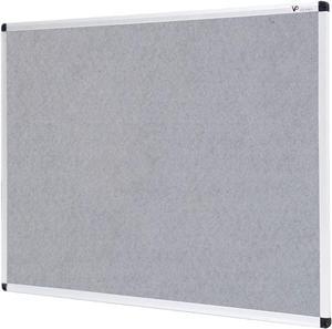 VIZ-PRO 36'' X 24'' Notice Board Felt Gray Board Office Message Board Aluminium Frame