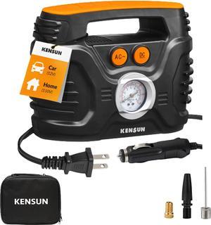 Kensun AC/DC Power Supply Portable Air Compressor Pump with Analog Display to 100 PSI for Home (110V) and Car (12V), Tire Inflator with Adaptors for Cars, Trucks, Bicycles, Balls