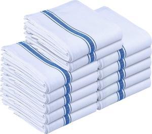 Blue Dish Towels [12 Pack - 15 x 25 Inches] 100% Ring Spun Cotton Highly Absorbent & Reusable Cleaning Bar Tea Kitchen and Dishcloths Set - 200 GSM