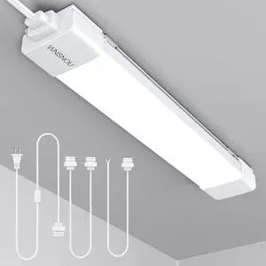 LED Tube Light Fixture with Plug 1.4FT 1800LM 5000K Utility Shop Light Linkable Cabinet Light for Garage Kitchen Bathroom Closet Office - 1.4Ft Triproof White