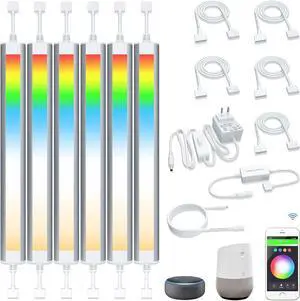 Smart Under Cabinet Lighting Strip Lights White & Color Changing Dimmable Work with Alexa Google Smart Thing Phone App RGB Multi Colored Lamp for Kitchen Counter Light Fixture (6 Lights Bar Kit)