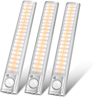 Under Cabinet Lighting 80 LED Closet Light Motion Sensor Lights Indoor USB Rechargeable Dimmable Stick-on Night Light Bar for Kitchen Wardrobe Garage Stairs Bedroom (3 Packs)
