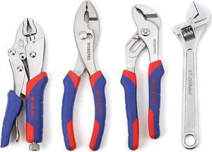 WORKPRO Pliers Set 4-piece Locking Plier Slip-joint Plier Groove Joint Pliers and Adjustable Wrench Home Maintenance Tool Kit