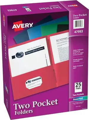 Two Pocket Folders Holds up to 40 Sheets Business Card Slot 25 Assorted Folders (47993)