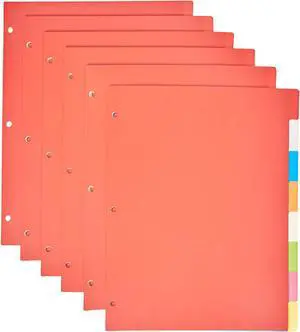 Amazon Basics 8-Tab Plastic Binder Dividers with Multicolor Tab Labels for 3 Ring Binder, Durable, 3-Hole Punched, for School, Office and Home Organization, Letter Size, Assorted Colors, 6-Pack Amazon Basics 8-Tab Plastic Binder Dividers with Multicolor Tab Labels for 3 Ring Binder, Durable, 3-Hole Punched, for School, Office and Home Organization, Letter Size, Assorted Colors, 6-Pack