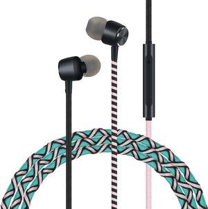 URIZONS Noise Cancellating Isolation Earbuds Wired  Tangle Free Braided Cord Earphones with Mic Girls Headphones for iPhone Samsung Green