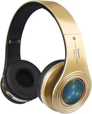 Bluetooth Headphones Wireless,Over Ear LED Light Up Headset with Mic, Stereo Sound,for Cellphone Tablets Computer for Kids Children Boy Adult-Gold