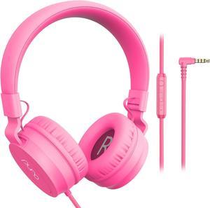 Puro Sound Labs PuroBasic Volume Limiting Wired Headphones for Kids, Foldable & Adjustable Headband w/Microphone, Compatible with Smartphones, Tablets and PCs (Pink)