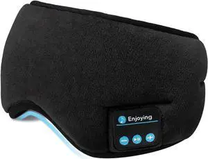 Wireless Sleep Mask,SKEYEOL Sleep Headphones,Adjustable&Washable Music Travel Sleeping Headset with Built-in Speakers Microphone Hands-Free for Air Travel,Siesta and Sleeping