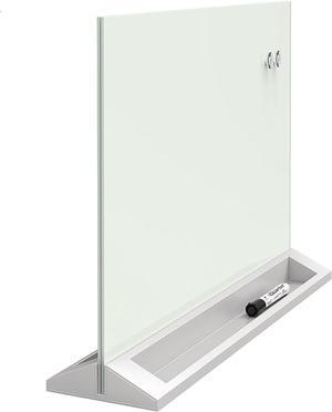 Glass Whiteboard Desktop Panel, Magnetic, 17" x 23", Dry Erase Surface, Includes Accessory Trays, 1 Marker and 2 High-Power Magnets, White (GDP1723W)