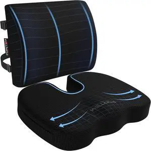 FORTEM Seat Cushion & Lumbar Support for Office Chair, Wheelchair, Car | Memory Foam | Ergonomic Design | Washable Cover | Non Slip | Black FORTEM Seat Cushion & Lumbar Support for Office Chair, Wheelchair, Car | Memory Foam | Ergonomic Design | Washable Cover | Non Slip | Black
