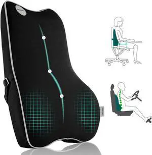 Newgam Lumbar Support Pillow,Pure Memory Foam Back Cushion Orthopedic Backrest with Breathable 3D Mesh for Car Seat,Office Chair,Computer Chair,Wheelchair and Recliner.Ergonomic Design (Grey Edge)