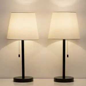 HAITRAL Bedside Table Lamps Set of 2 - Black and White Modern Desk Lamps for Bedroom, Dorm, Living Room, Office 20 inch H