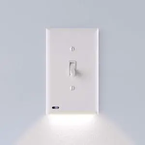 2 Pack -  SwitchLight - LED Night Light - For Single-Pole Light Switches - Switch Plate With LED Night Lights - Adjust Brightness - Auto On/Off Sensor - (Toggle, White)