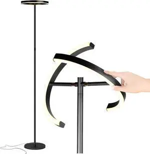 Brightech Halo Split Modern Bright LED Torchiere Floor Lamp for Offices - Dimmable, Tall Standing Lamp for Living Room or Bedroom - Adjustable Light w/Rotating Angles - Jet Black