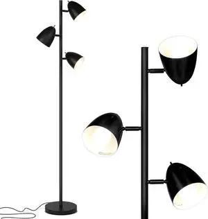 Brightech Jacob LED Standing Lamp, Modern Bright Floor Lamps for Living Rooms & Bedrooms, Tall LED Lighting Lamp with Adjustable 3 Light Tree  Classic Black