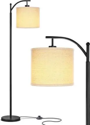 Brightech Montage LED Floor Lamp  Modern Floor Light for Living Rooms & Office, with Arc Hanging Shade  Standing Lamp for Bedroom Reading, Mid-Century Pole Lamp for Farmhouse Style - Black