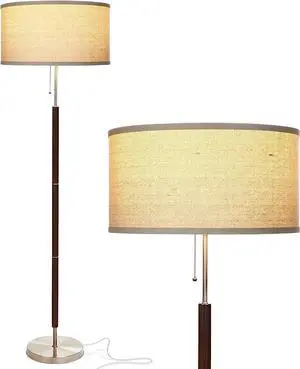 Brightech Carter LED Floor Lamp, Drum Shade with Walnut Wood Finish, Great Living Room Décor, Mid-Century Light for Living Rooms & Offices, Mid Century Modern Lamp for Bedroom