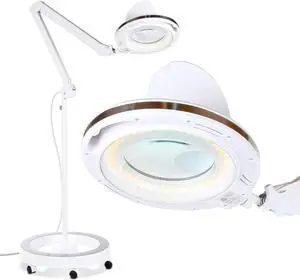 Brightech LightView Pro Magnifying Glass with Light and Stand, Magnifying Floor Lamp with a 6-Wheel Rolling Base for Facials, Lash Estheticians, Dimmable LED Work Light for Sewing, Crafts