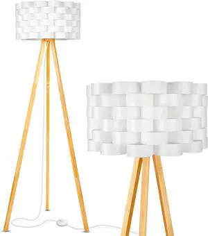 Brightech Bijou LED Floor Lamp, Standing Lamp for Bedroom Reading, Tripod Lamp for Living Rooms & Offices, Great Living Room Décor, Bohemian & Vintage Tall Lamp With Soft Light Bulbs - Natural Wood