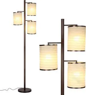 Brightech Liam Floor Lamp, Great Living Room Décor, Tall Tree Lamp for Offices, Asian Lantern Shade Lamp for Living Rooms, Standing Lamp with 3 LED Light Bulbs for Bedroom Reading - Bronze