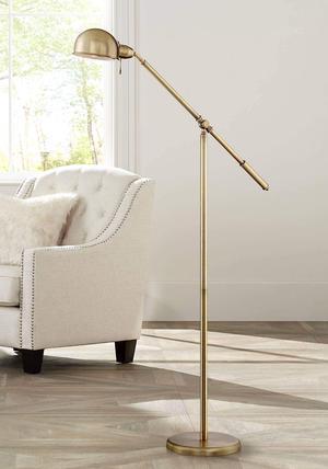 360 Lighting Dawson Traditional Task Pharmacy Light Floor Lamp Standing 55" Tall Antique Brass Metal Adjustable Balance Boom Arm Gold Shade Decor for Living Room Reading House Bedroom Home