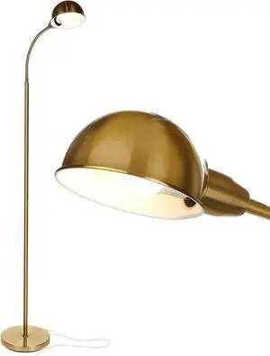 Brightech Regent LED Floor Lamp, Free Standing Corner Pole Light with Adjustable Gooseneck, Tall Bright Skinny Lamp for Office Desk, Living Room Sofa or Chair - Brass/Gold