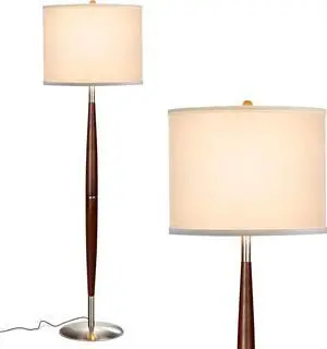 Brightech Lucas LED Floor Lamp, Modern Light for Living Rooms & Offices, Great Living Room Décor with Drum Shade & Handsome Wood Finish, Bohemian Standing Lamp for Bedroom Reading