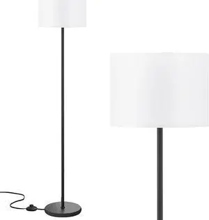 Modern Floor Lamp Simple Design with White Shade, Foot Pedal Switch, 60" Small Tall Lamps for Living Room Bedroom Office Dining Room Kitchen, Black Pole Lamp(Without Bulb)