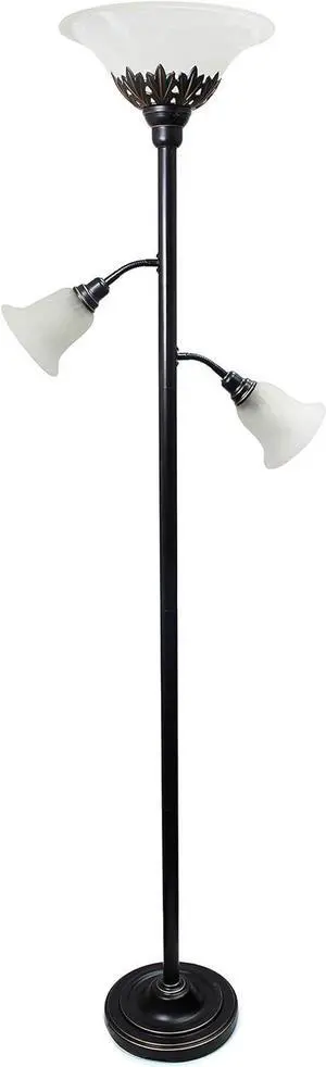Elegant Designs LF2002-RBW 3 Light Scalloped Glass Floor Lamp, Restoration Bronze/White