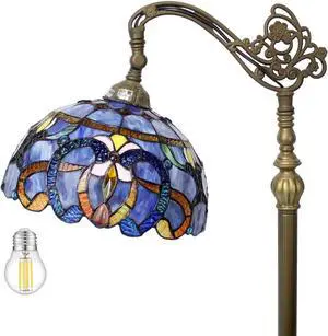 WERFACTORY Tiffany Floor Lamp Blue Purple Cloud Stained Glass Arched Lamp 12X18X64 Inches Gooseneck Adjustable Corner Standing Reading Light Decor Bedroom Living Room S558 Series