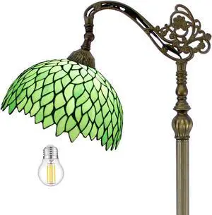 WERFACTORY Tiffany Lamp Floor Green Wisteria Stained Glass Arched Lamp 12X18X64 Inches Gooseneck Adjustable Corner Standing Reading Light Decor Bedroom Living Room S523 Series