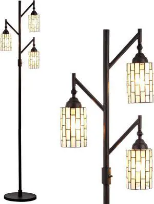 JONATHAN Y Lighting JYL8012A Lewis 3 Light 71" Tall LED Tiffany and Tree Floor Lamp with Stained Glass - Bronze