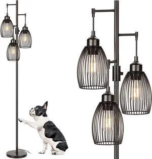 68 Dimmable Floor Lamp, 3 x 800LM LED Edison Bulbs Included, Industrial Floor Lamps for Living Room, Rustic Tall Lamps Standing Lamp for Bedrooms Living Room