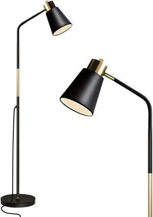 Floor Lamp, Industrial Floor Lamps for Living Rooms Rustic Farmhouse Reading Standing Floor Lamp Adjustable Metal Heads Indoor Task Lighting for Living Room Bedroom Office Home Décor (Black)