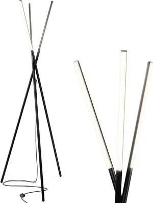 Brightech Stix Floor Lamp, Tall Tree Lamp for Offices, LED Tripod Lamp for Living Rooms, Great Living Room Décor, Dimmable Standing Lamp with 3 Lights for Bedroom Reading - Black