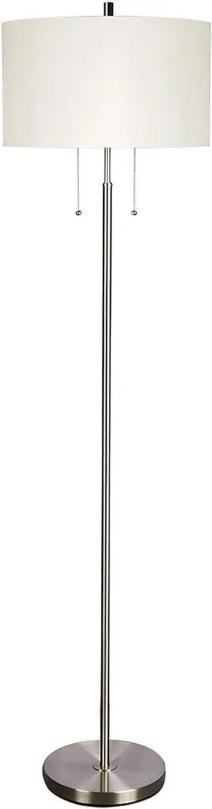 DEEPLITE Modern 2-Light Floor Lamp, Tall Standing Lamp with 2 Bulb Socket for Living Room Bedroom Office Bright Lighting, Brushed Nickel Body, White Lampshade