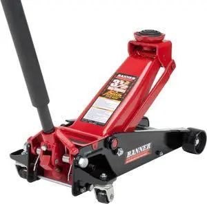 B6350 Black/Red Fast Lift Service Jack - 3.5 Ton Capacity, 28 1/2" L x 13 3/4" W x 6 1/2" H