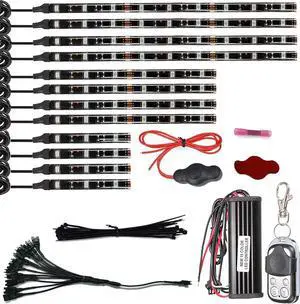 12Pcs Vehicle Motorcycle LED Light Kit Strips Multi-Color Accent Glow Lighting Neon Lights Lamp Flexible with Remote