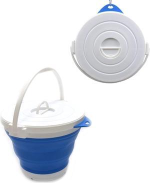 SAMMART 10L (2.64Gallon) Collapsible Fishing Bucket with Locking Lid - Foldable Round Tub - Portable Plastic Water Pail - Space Saving Outdoor Waterpot (Blue)