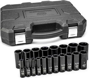 GEARWRENCH 19 Piece 1/2 Inch Drive 6 Point Impact Socket Set, Deep, SAE - 84934N