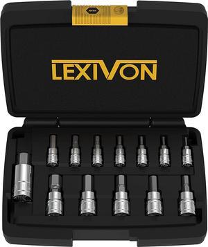 LEXIVON HEX Bit Socket Set, Premium S2 Alloy Steel | 13-Piece Metric 2mm - 14mm Set | Enhanced Storage Case (LX-141)