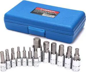 CASOMAN 13 Piece Hex Bit Socket Set, S2 Steel Bit Socket Tool Kit, Metric, 2mm-14mm, Allen Bit Socket Kit