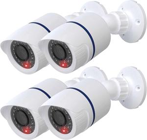WALI Dummy Fake Simulated Surveillance Security CCTV Dome Camera Indoor Outdoor with One LED Light, Warning Security Alert Sticker Decal (TC-W4), 4 Packs, White