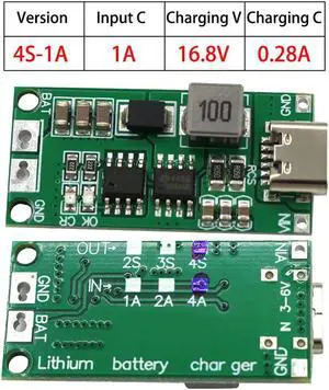 Multi-Cell 4S Type-C To 16.8V Step-Up Boost LiPo Polymer Li-Ion Charger Lithium Battery Charger Module 1A Multi-Cell 4S Type-C To 16.8V Step-Up Boost LiPo Polymer Li-Ion Charger Lithium Battery Charger Module 1A