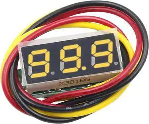3 Wires Digital Voltmeter 0-100V 0.28 Inch Gauge Tester Digital Voltage Tester Reverse Polarity Protection(Yellow)